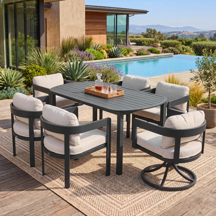 Patio Time 7-Piece Aluminum Outdoor Dining Set, with 63" Round Table for 6 People