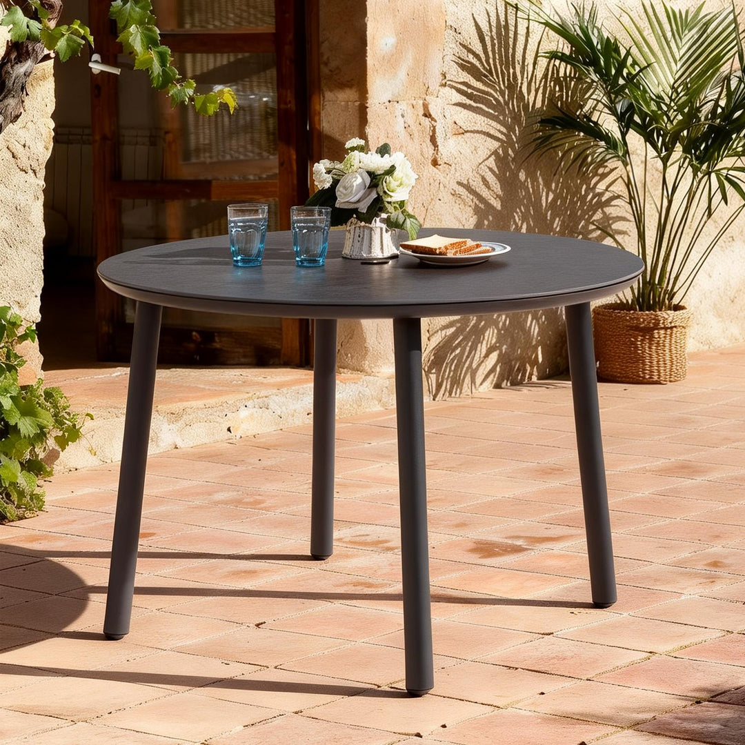 Outdoor 43” Round Aluminum Dining Table with Sintered Stone Tabletop