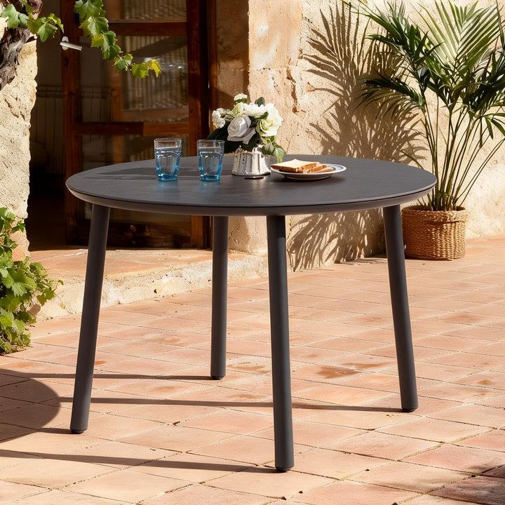 Outdoor 43” Round Aluminum Dining Table with Sintered Stone Tabletop