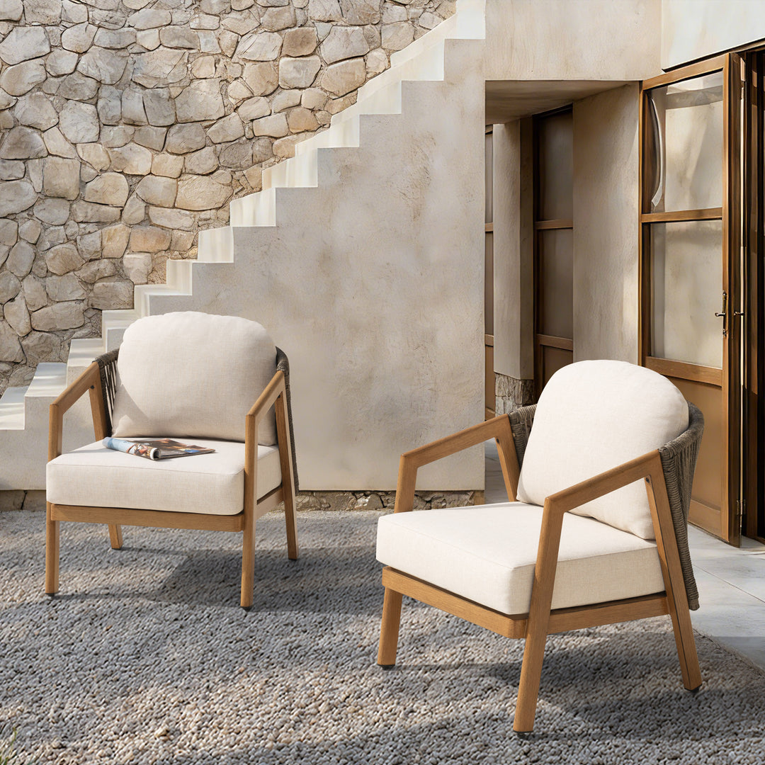 Patio Time Wood-Grain Aluminum & Wicker Patio Chairs with Cushions Set of 2