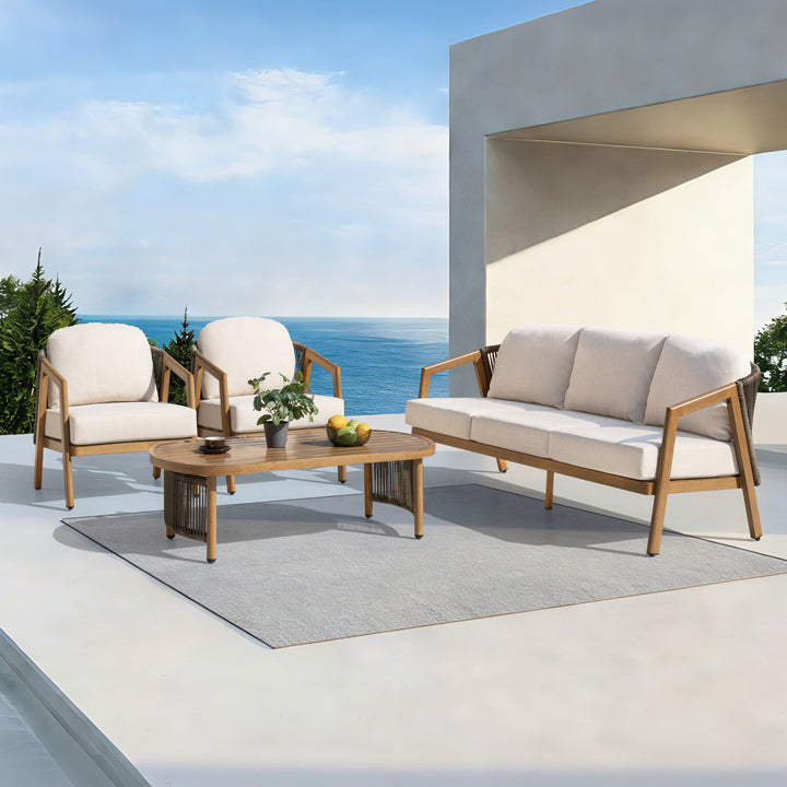 Patio Time 4-Piece Wood-Grain Aluminum & Wicker Conversation Furniture Set