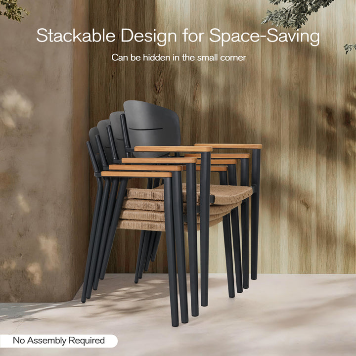 Outdoor 4-Piece Dining Chair Set, Aluminum and Wicker, with Stackable Design
