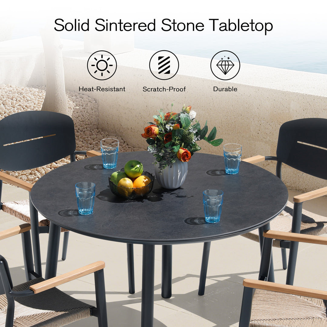 Outdoor 5-Piece Aluminum Dining Set, with 43” Round Table for 4 People