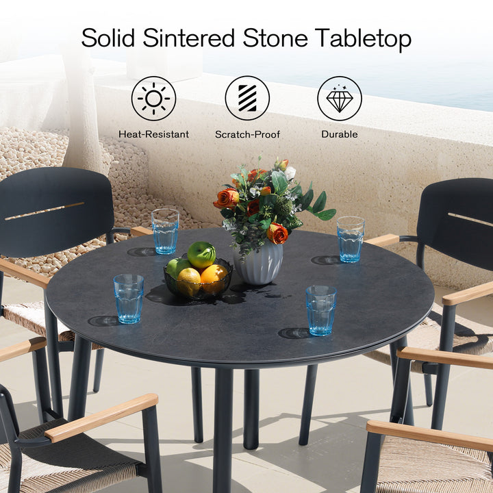 Outdoor 5-Piece Aluminum Dining Set, with 43” Round Table for 4 People