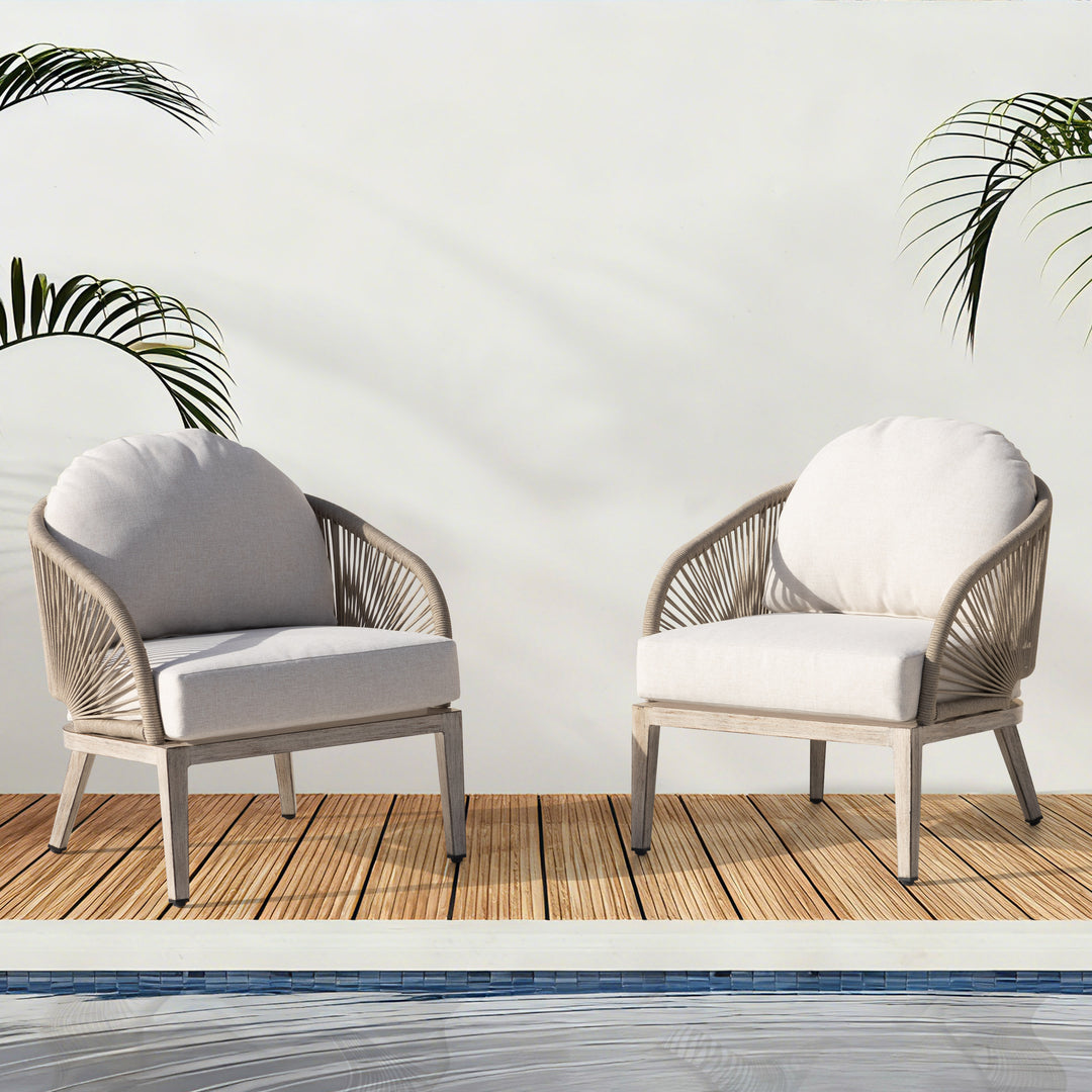 2-Pc Boho-Chic Sofa Chairs with Painted Wood-Grain Aluminum Frames