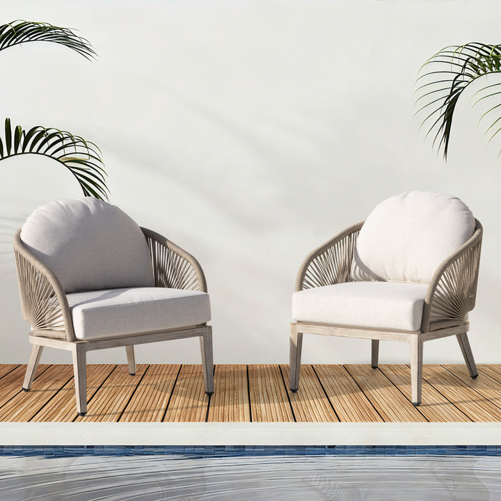 2-Pc Boho-Chic Sofa Chairs with Painted Wood-Grain Aluminum Frames