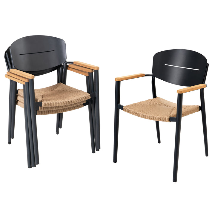 Outdoor 4-Piece Dining Chair Set, Aluminum and Wicker, with Stackable Design