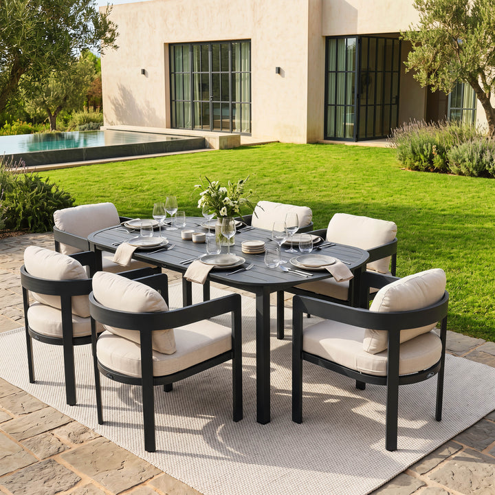 Patio Time 7-Piece Aluminum Outdoor Dining Set, with 63" Round Table for 6 People
