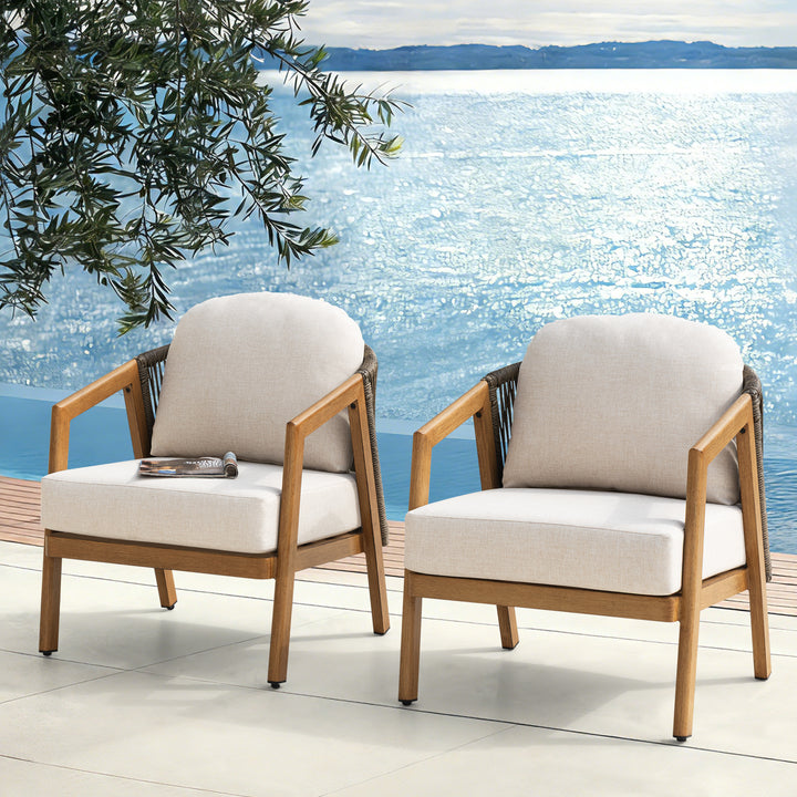 Patio Time Wood-Grain Aluminum & Wicker Patio Chairs with Cushions Set of 2