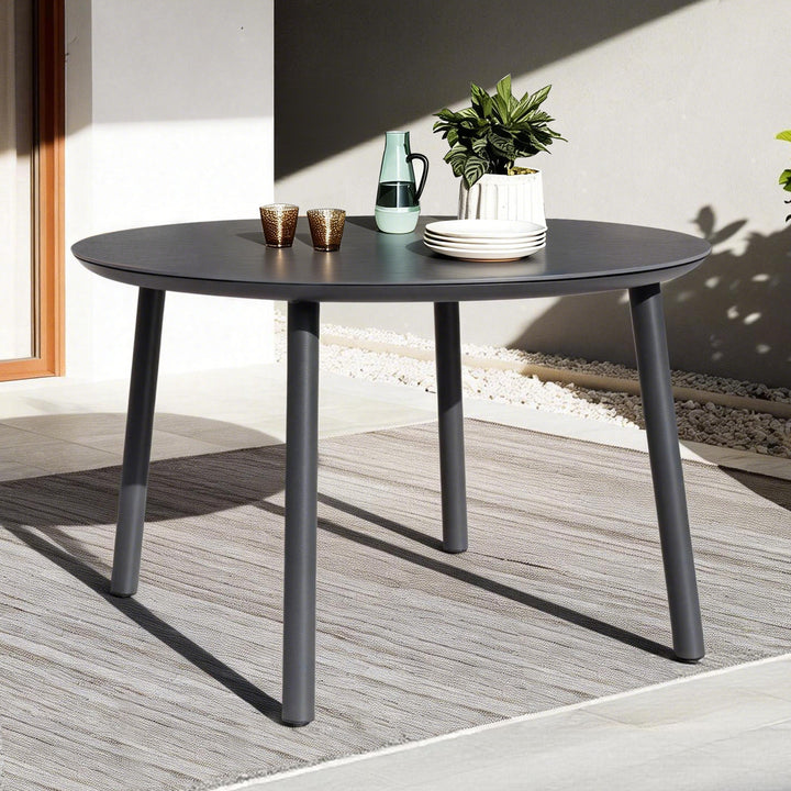 Outdoor 43” Round Aluminum Dining Table with Sintered Stone Tabletop