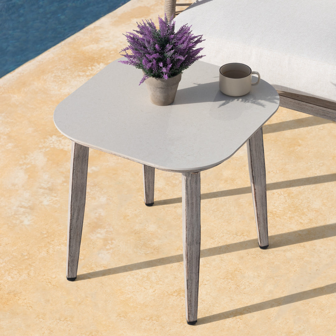 Patio Time 20’’ Square Coffee Table with Wood-Grain Aluminum Frame