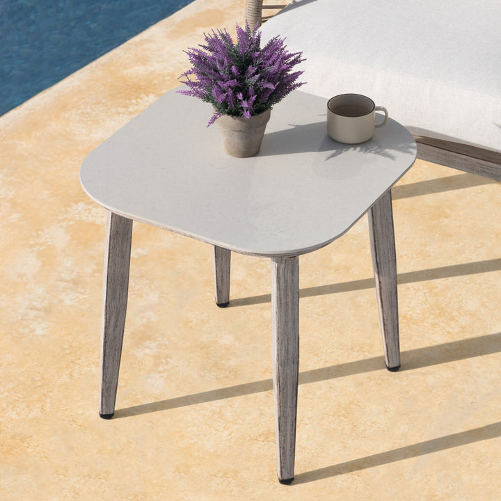 Patio Time 20’’ Square Coffee Table with Wood-Grain Aluminum Frame