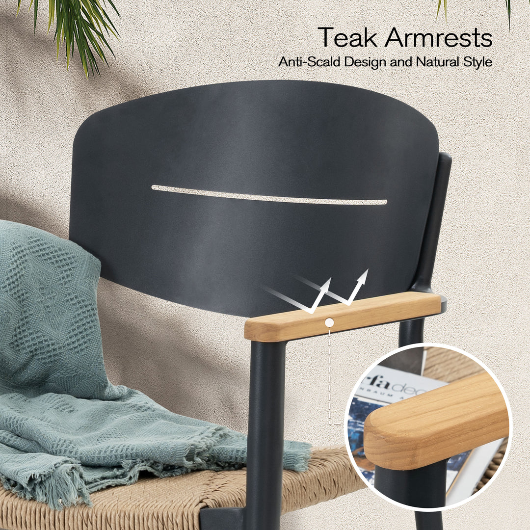 Outdoor 4-Piece Dining Chair Set, Aluminum and Wicker, with Stackable Design
