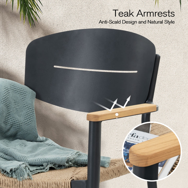 Outdoor 4-Piece Dining Chair Set, Aluminum and Wicker, with Stackable Design