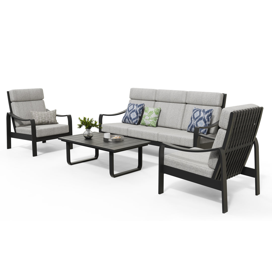 Patio Time 4-Piece Aluminum & Textilene Rope Conversation Set with Cushions