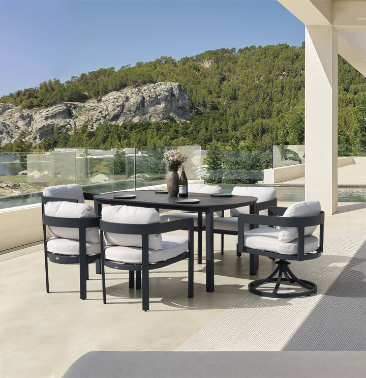 Patio Time 7-Piece Aluminum Outdoor Dining Set, with 63" Round Table for 6 People