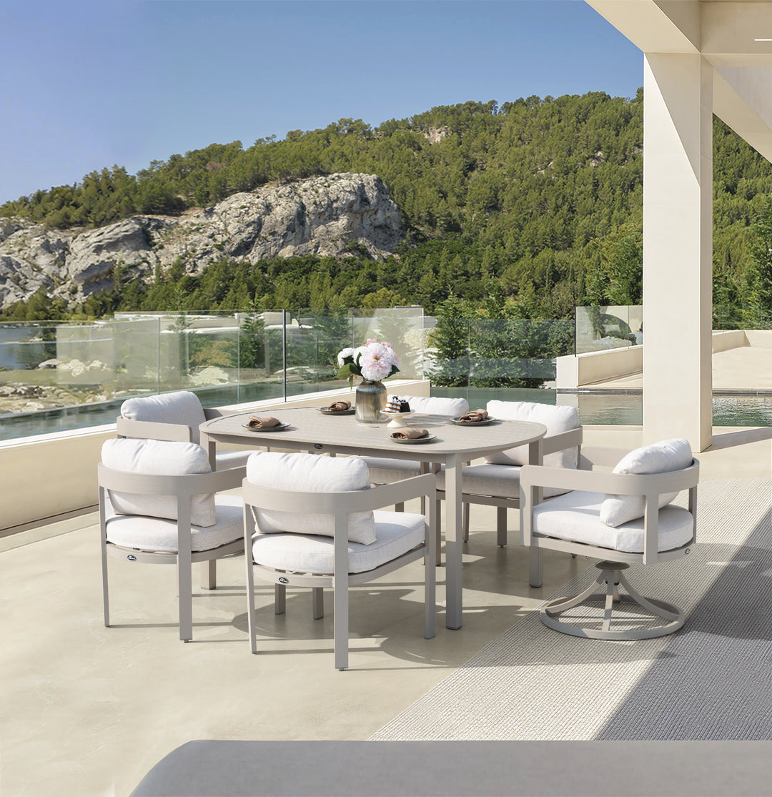 Patio Time 7-Piece Aluminum Outdoor Dining Set, with 63" Round Table for 6 People