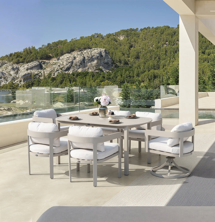 Patio Time 7-Piece Aluminum Outdoor Dining Set, with 63" Round Table for 6 People