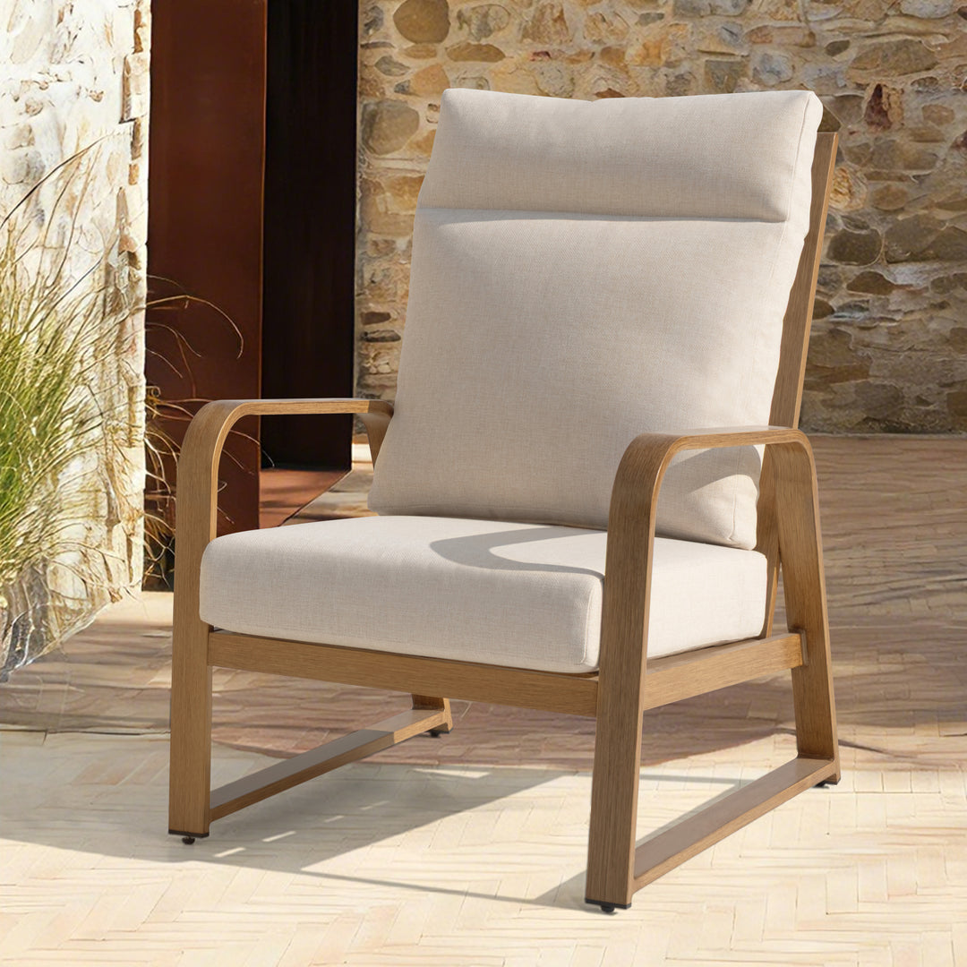 Patio Time Wood-Grain Aluminum High Back Patio Chair with Cushions Set of 2