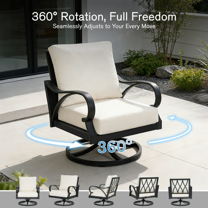 Patio Time Aluminum Swivel Chair with Lattice Backrest & Cushions Set of 2
