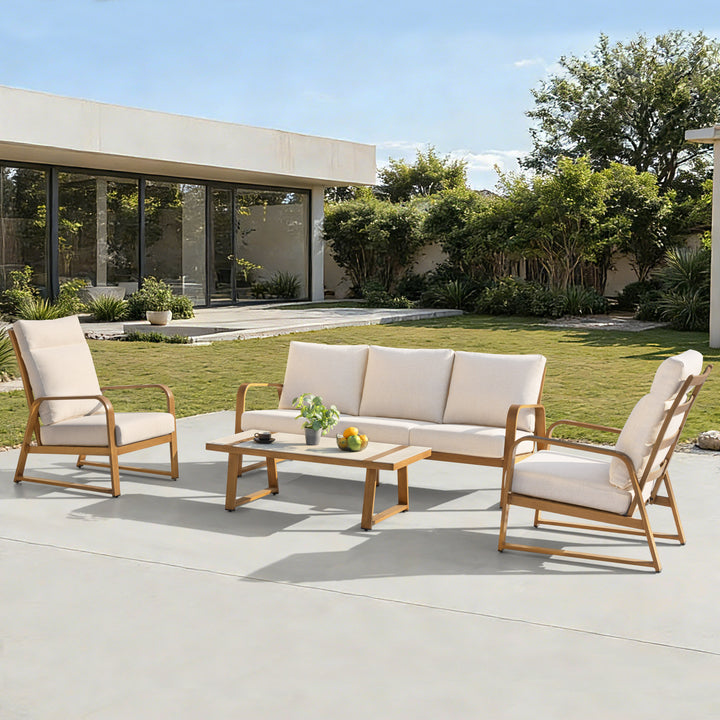 Patio Time 4-Piece Wood-Grain Aluminum Conversation Set with Cushions