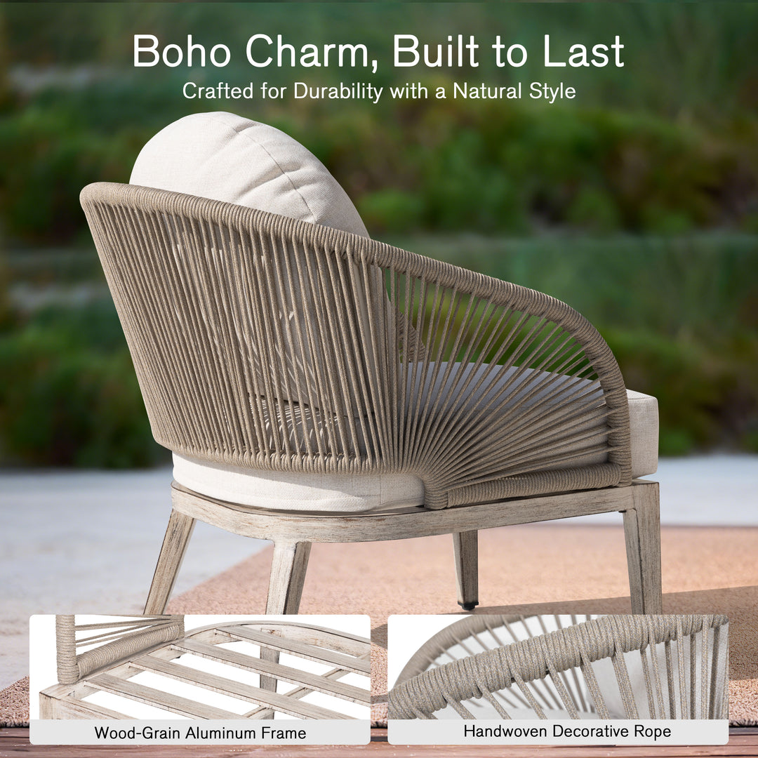 Patio Time 2-Pc Boho-Chic Sofa Chairs with Painted Wood-Grain Aluminum Frames