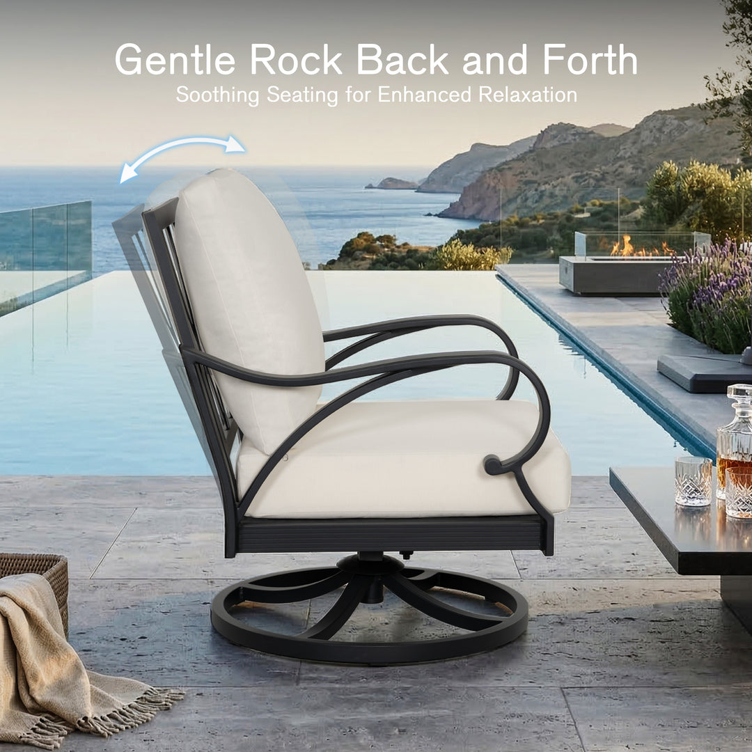 Patio Time Aluminum Swivel Chair with Lattice Backrest & Cushions Set of 2