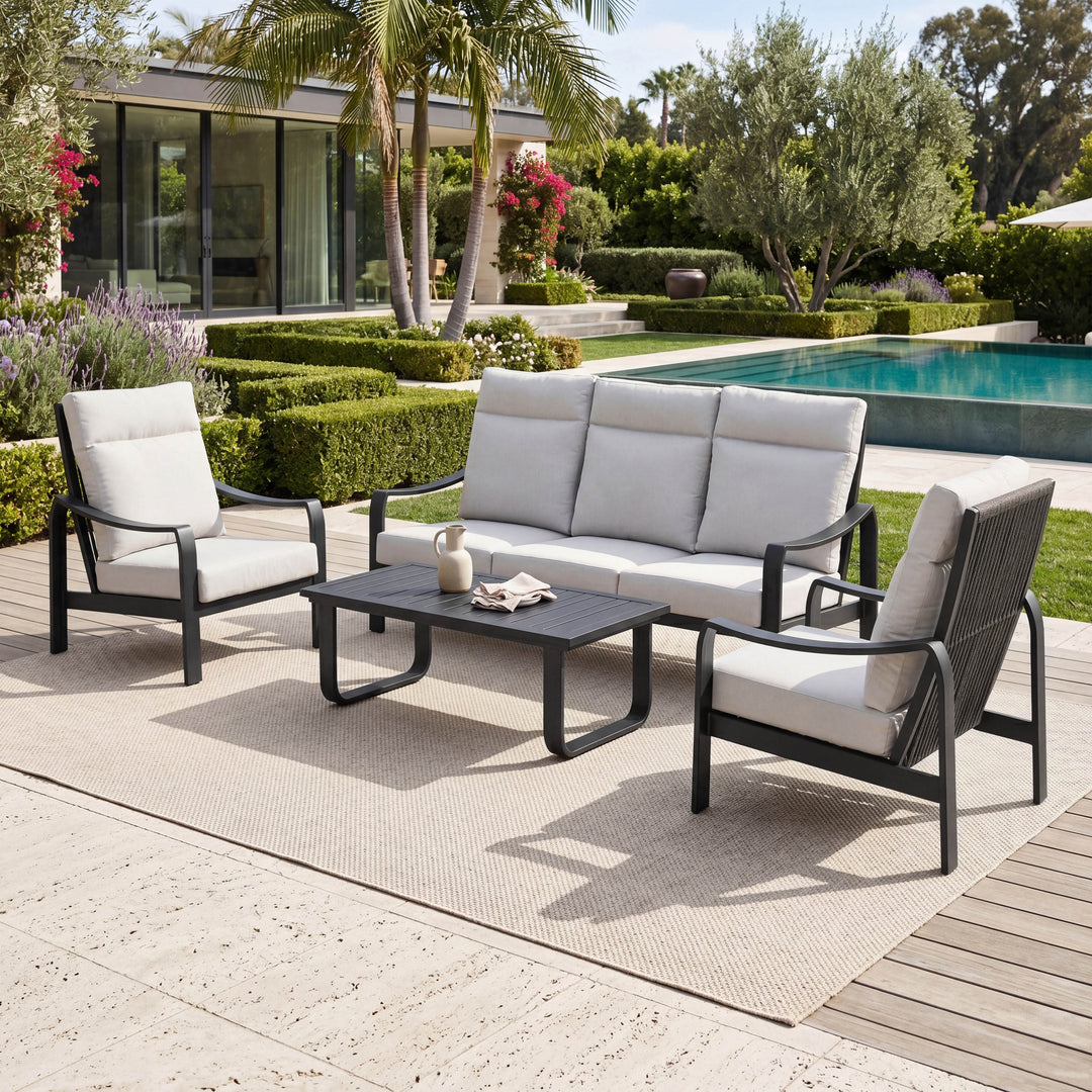 Patio Time 4-Piece Aluminum & Textilene Rope Conversation Set with Cushions