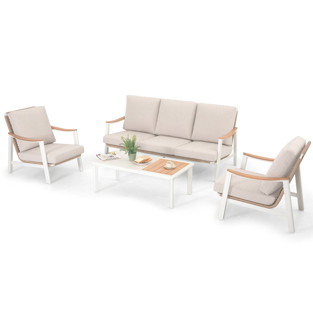 Patio Time 4-Piece Aluminum and Wicker Patio Conversation Set with Cushions