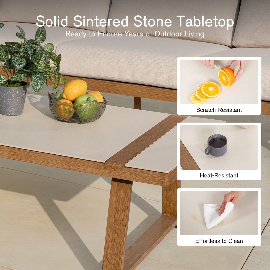Patio Time 4-Piece Wood-Grain Aluminum Conversation Set with Cushions