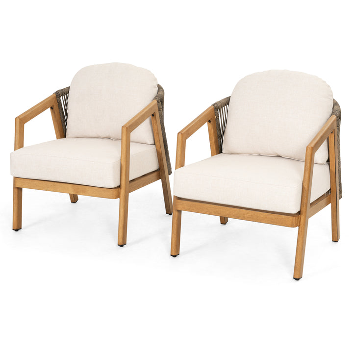Patio Time Wood-Grain Aluminum & Wicker Patio Chairs with Cushions Set of 2