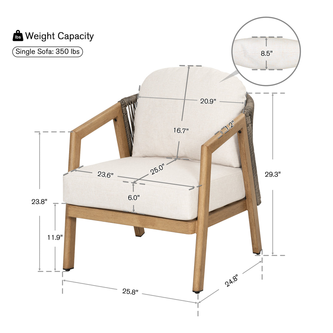 Patio Time Wood-Grain Aluminum & Wicker Patio Chairs with Cushions Set of 2