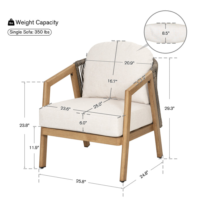Patio Time Wood-Grain Aluminum & Wicker Patio Chairs with Cushions Set of 2