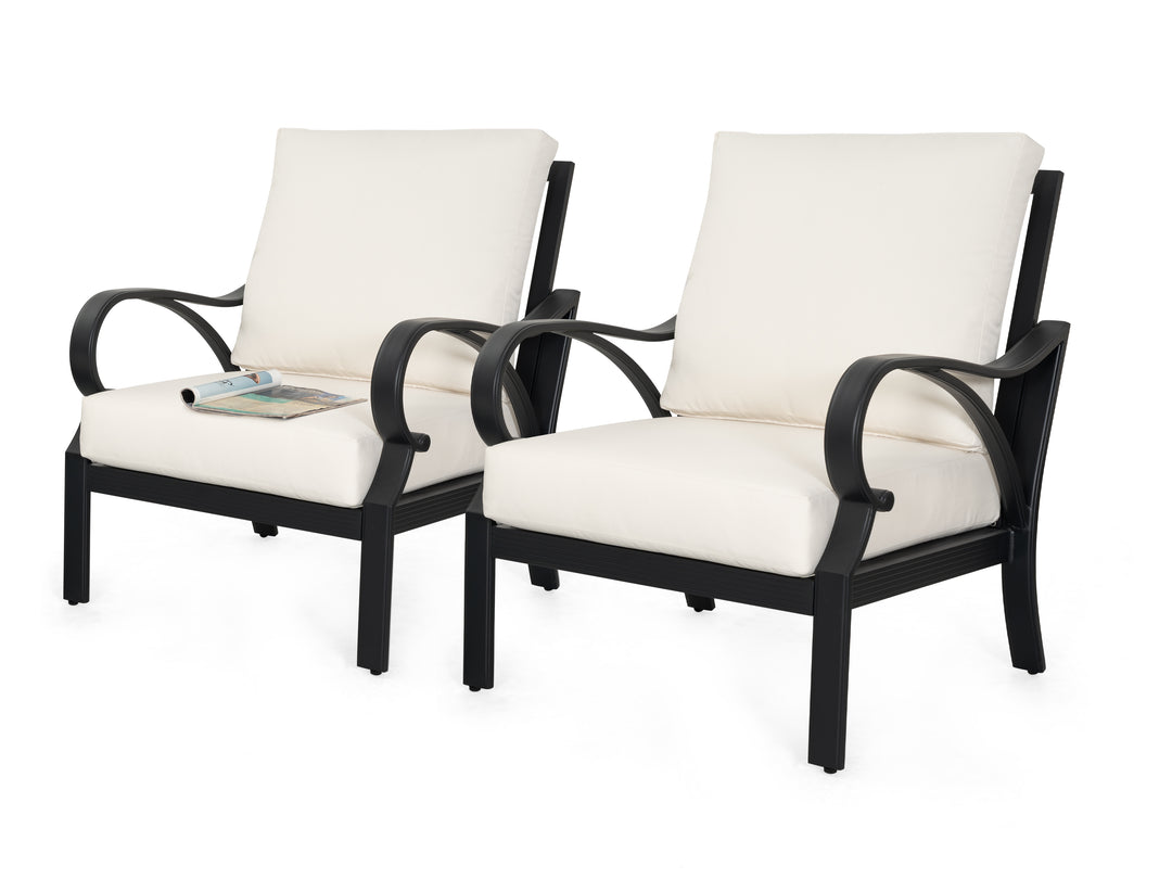 Patio Time Aluminum Club Chair with Lattice Backrest and Cushions Set of 2