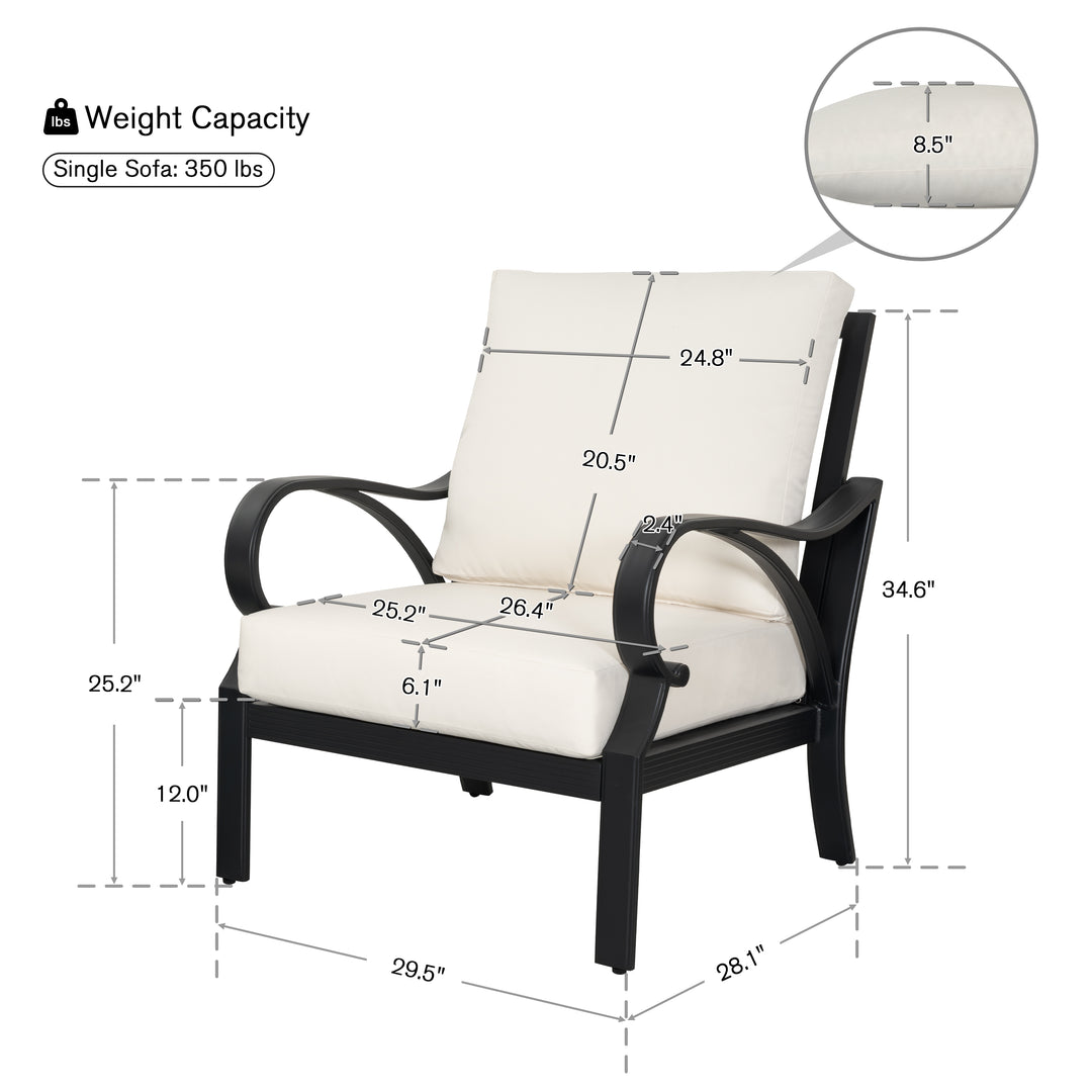 Patio Time Aluminum Club Chair with Lattice Backrest and Cushions Set of 2