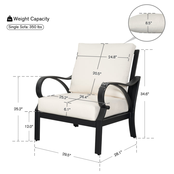 Patio Time Aluminum Club Chair with Lattice Backrest and Cushions Set of 2