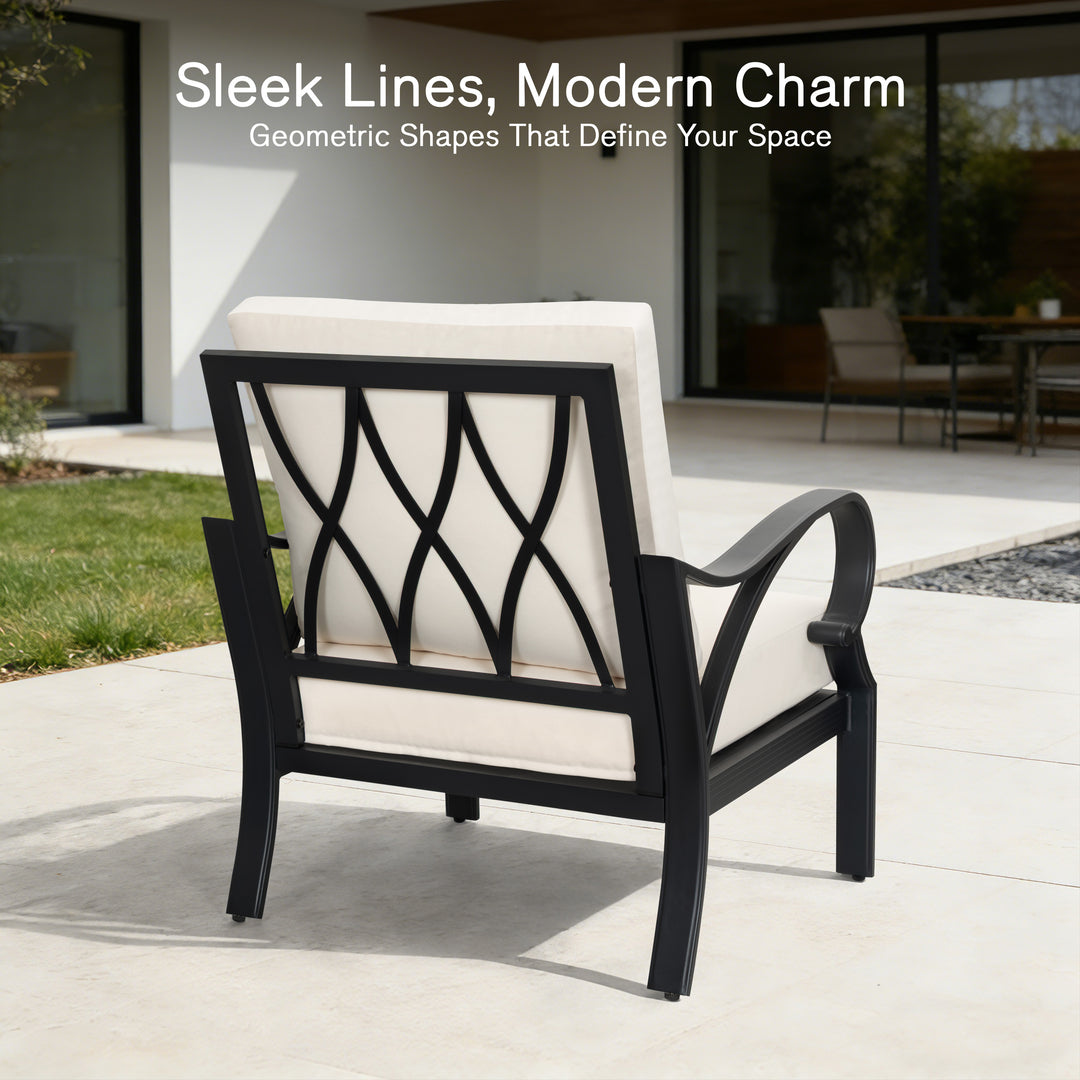 Patio Time Aluminum Club Chair with Lattice Backrest and Cushions Set of 2