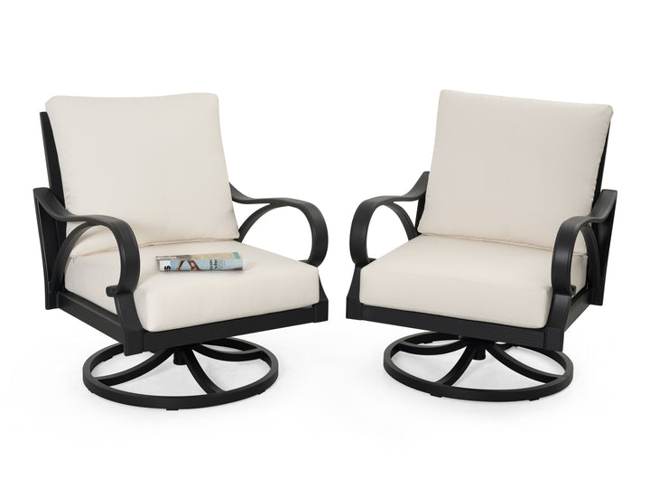 Patio Time Aluminum Swivel Chair with Lattice Backrest & Cushions Set of 2