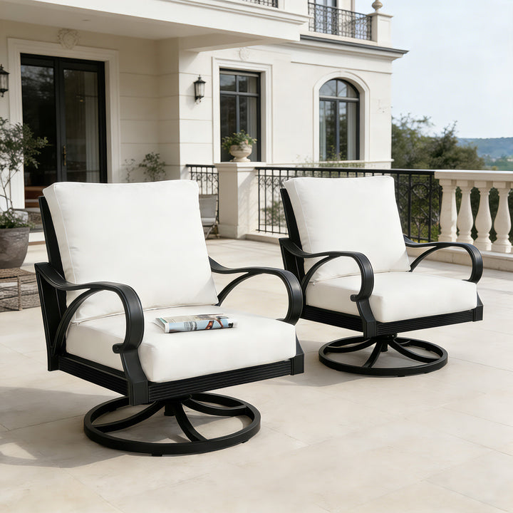 Patio Time Aluminum Swivel Chair with Lattice Backrest & Cushions Set of 2