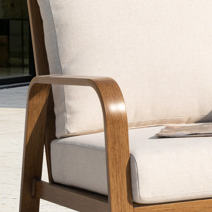 Patio Time Wood-Grain Aluminum High Back Patio Chair with Cushions Set of 2