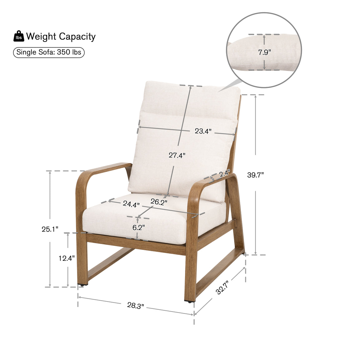 Patio Time Wood-Grain Aluminum High Back Patio Chair with Cushions Set of 2