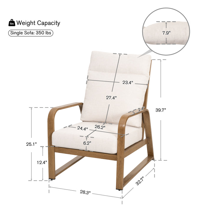 Patio Time Wood-Grain Aluminum High Back Patio Chair with Cushions Set of 2