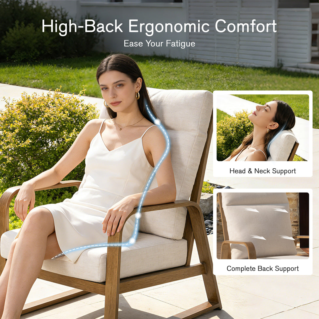 Patio Time Wood-Grain Aluminum High Back Patio Chair with Cushions Set of 2