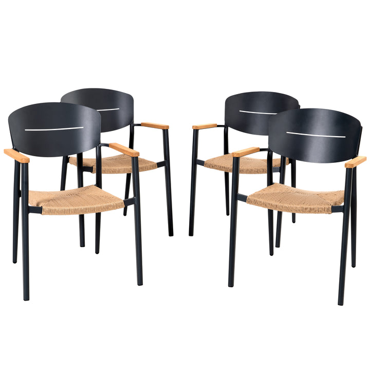 Outdoor 4-Piece Dining Chair Set, Aluminum and Wicker, with Stackable Design
