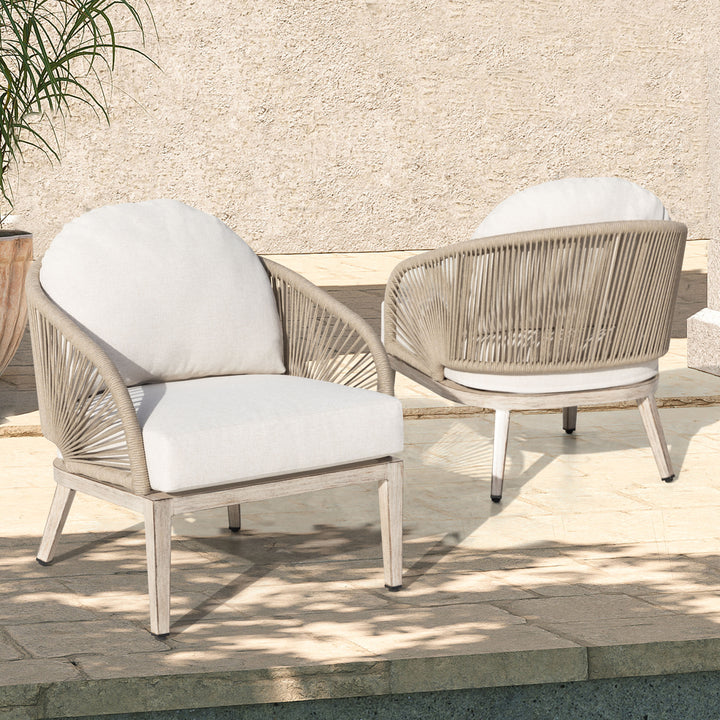 2-Pc Boho-Chic Sofa Chairs with Painted Wood-Grain Aluminum Frames