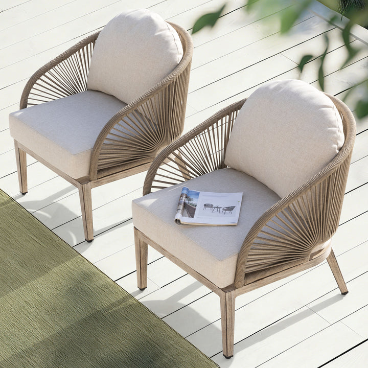 2-Pc Boho-Chic Sofa Chairs with Painted Wood-Grain Aluminum Frames