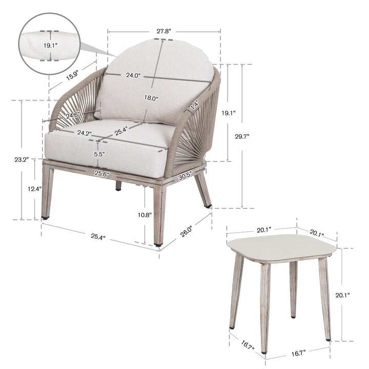 Patio Time 3-Piece Aluminum Patio Balcony Set with 20’’ Square Table for 2