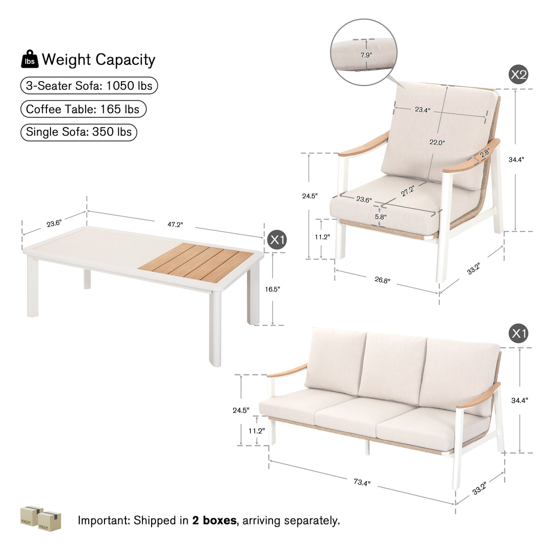 Patio Time 4-Piece Aluminum and Wicker Patio Conversation Set with Cushions