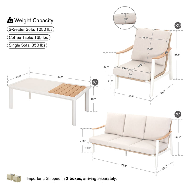 Patio Time 4-Piece Aluminum and Wicker Patio Conversation Set with Cushions