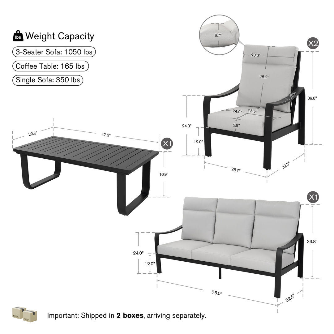 Patio Time 4-Piece Aluminum & Textilene Rope Conversation Set with Cushions